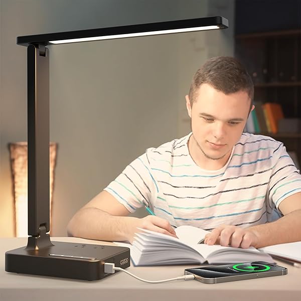 Modern Cozoo LED Desk Lamp with USB Ports & AC Outlets - 3 Modes, Touch Control, Eye-Caring Design for Home Office & Dorm - Image 4