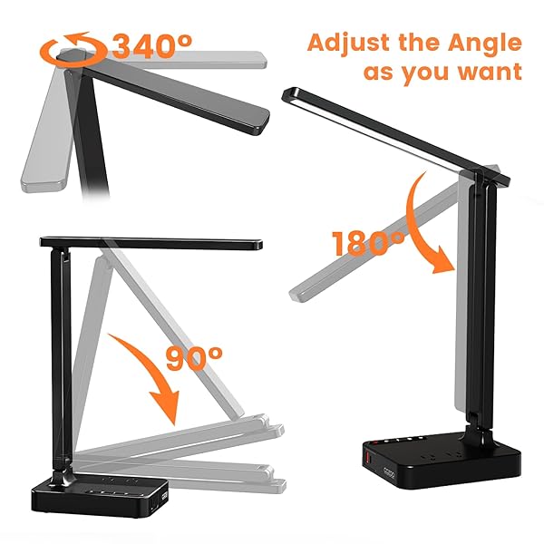 Modern Cozoo LED Desk Lamp with USB Ports & AC Outlets - 3 Modes, Touch Control, Eye-Caring Design for Home Office & Dorm - Image 5