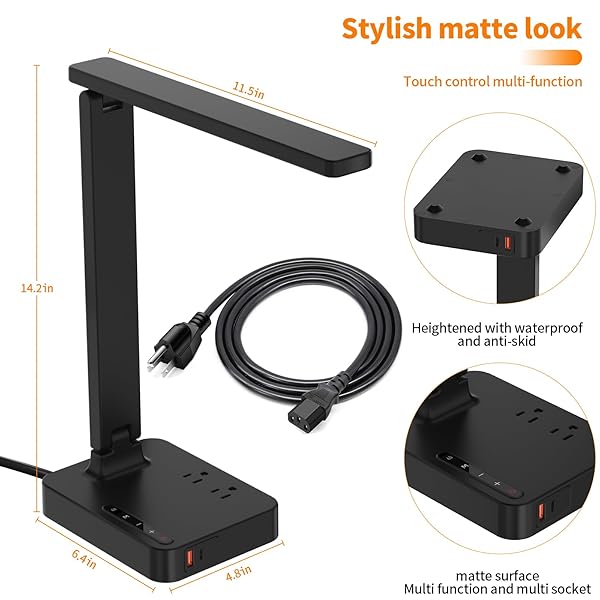 Modern Cozoo LED Desk Lamp with USB Ports & AC Outlets - 3 Modes, Touch Control, Eye-Caring Design for Home Office & Dorm - Image 6