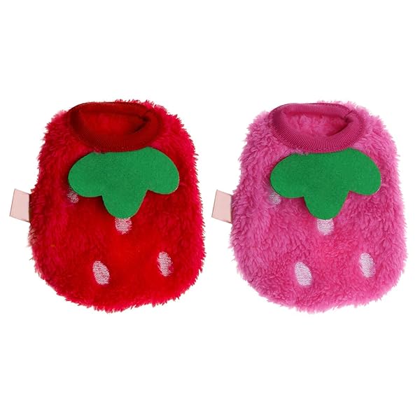 2PCS Strawberry Guinea Pig Clothes Small Pet Winter Plush Warm Apparel Soft Coats for Rabbits Ferrets Chinchillas Kittens 3XS