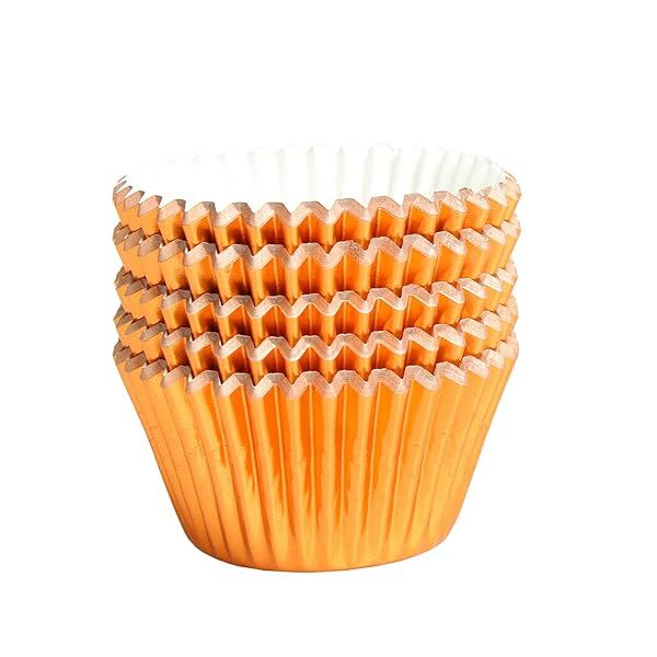 100Pcs Orange Foil Cupcake Liners for Muffins and Parties Wedding Birthday Baby Shower Baking Cups