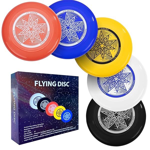 10.75 Inch Ultimate Flying Discs - 175g Sport Discs in 5 Vibrant Colors for Fun & Games