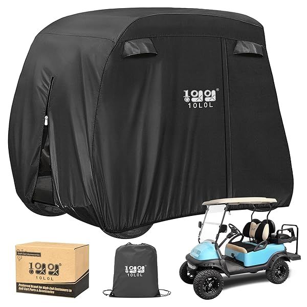 10L0L Golf Cart Cover for Yamaha, EZGO, Club Car - Waterproof, Durable, Windproof, Sunproof with 3 Zipper Doors - Black