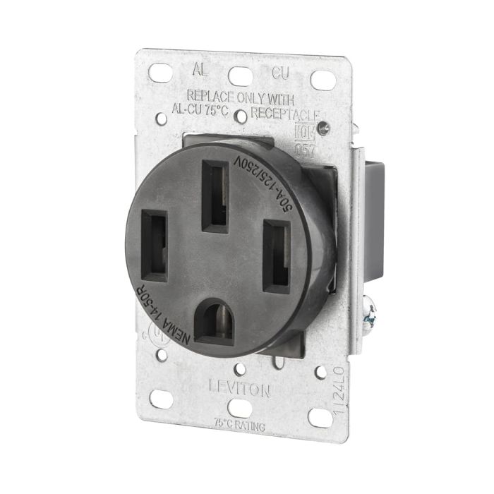 Leviton 279 50 Amp NEMA 14-50R Flush Mount Receptacle - Industrial Grade, 125/250 Volt, Side Wired, Black