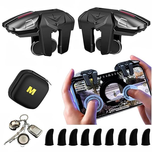 Mikirini 13 in 1 Mobile Gaming Combo Kits, L2R2 4 Triggers Cell Phone Controller for iPhones Android Phones, compatible with PUBG Mobile Fortnitee