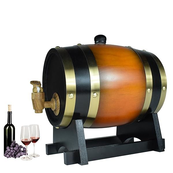 1.5L Oak Whiskey Barrel Dispenser - Perfect Decanter for Wine, Spirits, Beer & Liquor