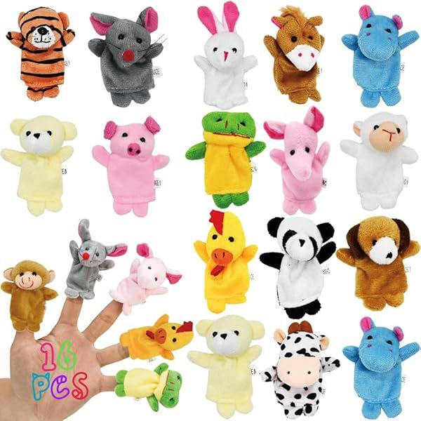 16 Packs Animal Finger Puppet Toys Mini Plush Sets for Kids Classroom Prizes Easter Basket Fillers and Party Favors