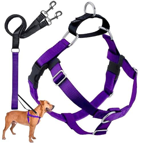2 Hounds Design Freedom No Pull Dog Harness Adjustable Leash Set Easy Walking Comfortable Control for Small Medium Large Dogs Purple