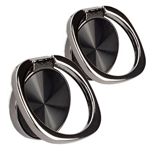 [2 Pack] Rounded CD Texture Cell Phone Ring Holder Stand, 360 Degree Rotation Finger Ring Kickstand with Polished Metal Phone Grip, Smartphone