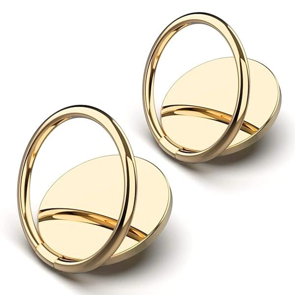 [2 Pack] Small Round Sparkling Cell Phone Ring Holder Stand,360 Degree Rotation and 180 Degree Adjustable Finger Ring Kickstand with Polished Metal