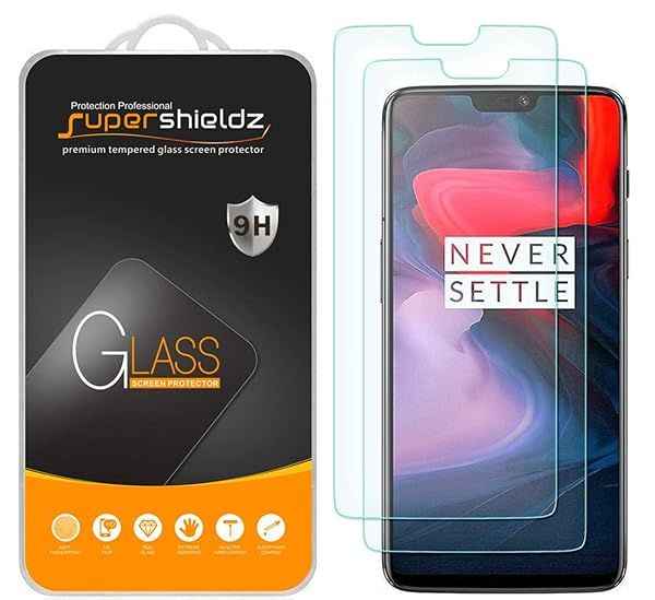 Supershieldz 2 Pack Tempered Glass Screen Protector for OnePlus 6 Anti Scratch Bubble Free 0.28mm Thickness