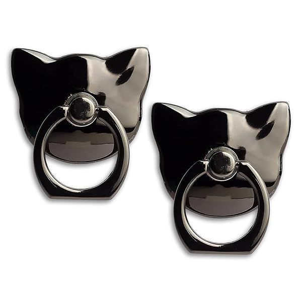 [2 Packs] Cat Glossy Cell Phone Ring Holder Stand, 360 Degree Rotation Finger Ring Kickstand with Polished Metal Phone Grip for Magnetic Car Mount,
