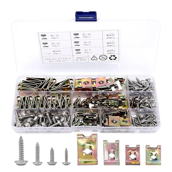200PCS Car U Clips and Screw Assortment Kit for Interior Trim Fasteners with Stainless Steel Screws for Dash and Door Panel