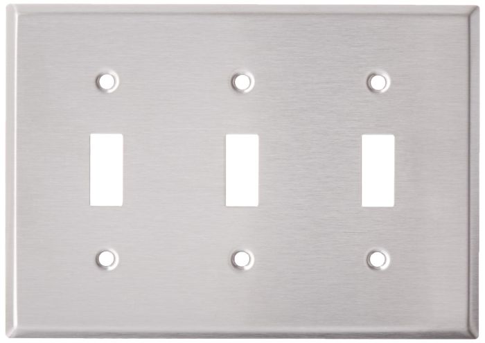 Leviton 84011 3-Gang Toggle Switch Wallplate - Stainless Steel, Standard Size, Durable Device Mount