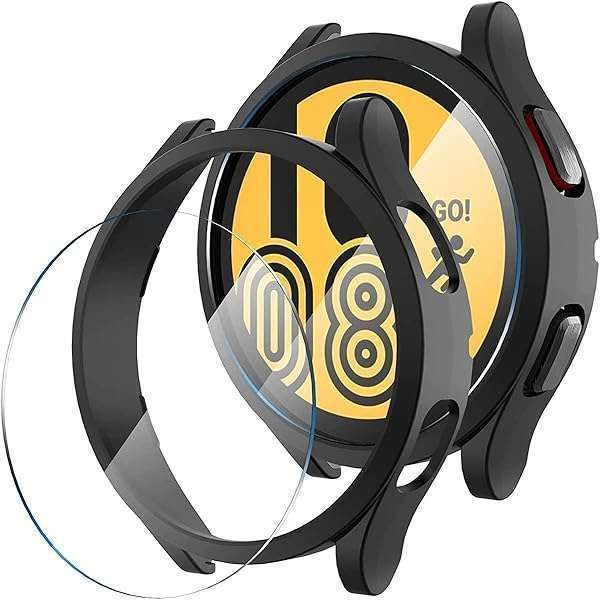 Suoman 2-Pack Samsung Galaxy Watch 4 Case & 9H Tempered Glass Protector - Durable Anti-Scratch Full Coverage (Black)
