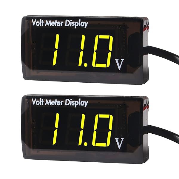 2Pcs DC 12V Car Voltmeter Gauge - Waterproof LED Display for 5-28V Voltage Monitoring in Cars & Motorcycles (Yellow)