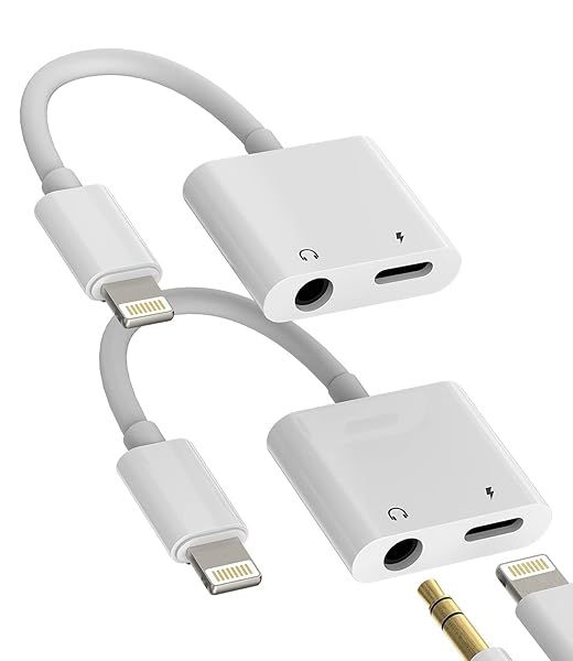 2-Pack iPhone Headphone Adapter & Charger Dongle - Lightning to 3.5mm AUX Splitter for iPhone 11, 12, XS, XR, X, 8 & iPad