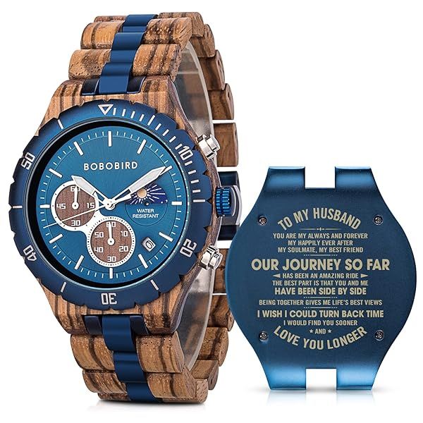 2win Mens Personalized Engraved Wooden Watches Fashion Multifunction Custom Watch Birthday Anniversary Wood Watches for Husband Boyfriend Dad Him Son