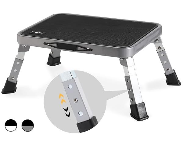 Double Elite 3 Levels Adjustable Folding Step Stools for Adults, Sturdy Metal RV Step, Safer Foldable Small Kitchen Stepping Stool for Kids Seniors