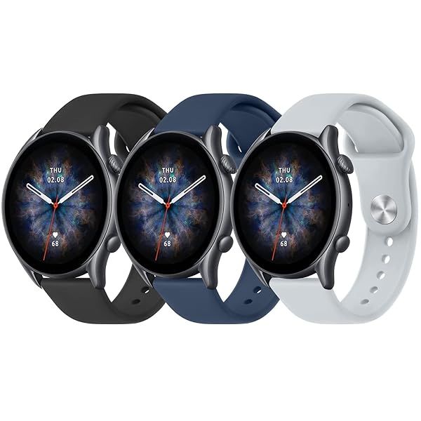3 PACK Band for Amazfit GTR 3 Pro,GTR 3,GTR 2e,GTR 2,GTR 4, 22mm Quick Release Soft Silicone Replacement Wristband with Simple Buckle, Sport Strap