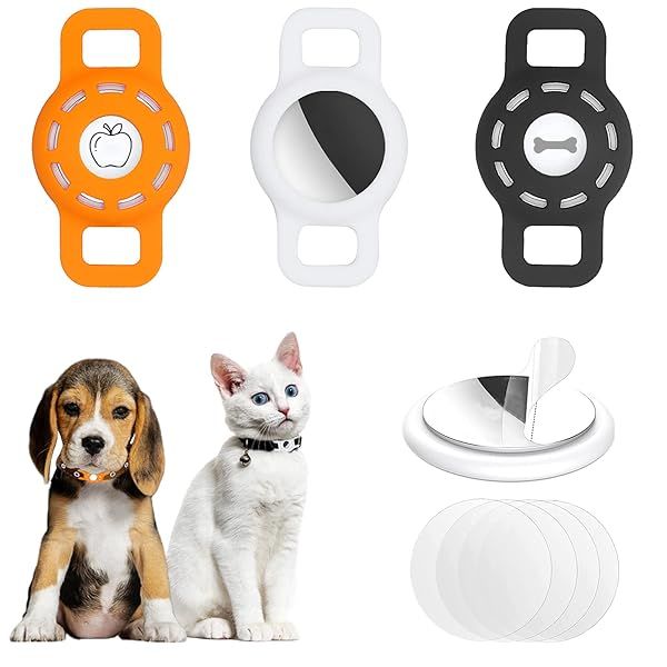 3-Pack Silicone AirTag Cat Collar Holders - Anti-Lost Cases for Dogs & Cats in Black, Orange & White