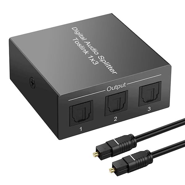 3 Port Toslink Audio Splitter Digital Optical 1 in 3 Out Supports LPCM 2.0 DTS Dolby for PS4 DVD HDTV Blue-Ray and More
