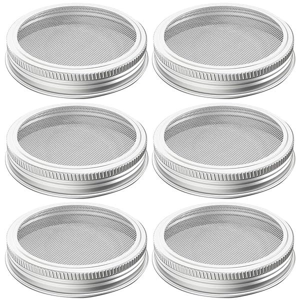 304 Stainless Steel Sprouting Lids for Wide Mouth Mason Jars - 6 Pack for Organic Sprout Seeds