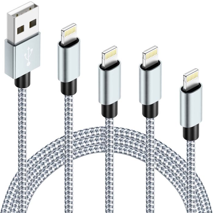 IDISON MFi Certified iPhone Charger 4-Pack: Fast Charging Nylon Braided Cables (3/6/6/10FT) for iPhone & iPad - Gray & White
