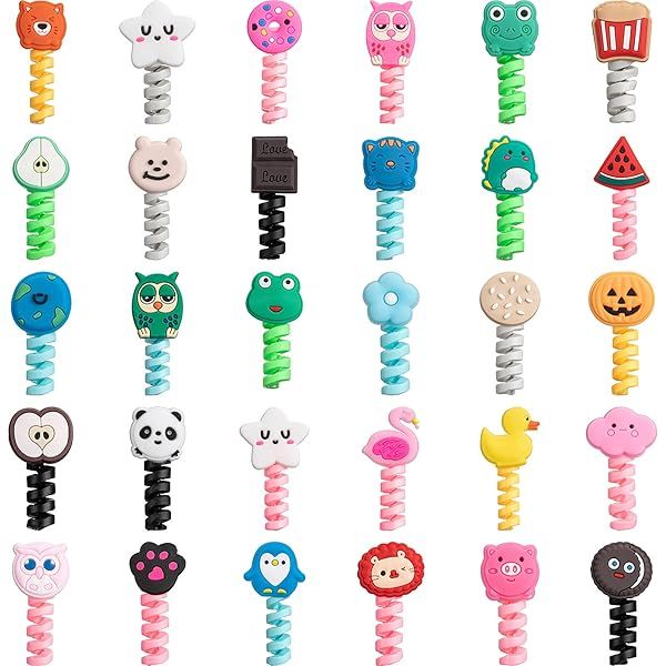 32 Colorful Cartoon USB Cable Protectors - Cute Silicone Animal Buddies for Data Lines
