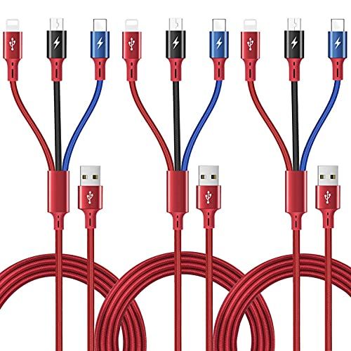 3 Pack 5Ft 3 in 1 Braided Fast Charging Cable for Type C Micro USB iPhone Samsung Tablets and More