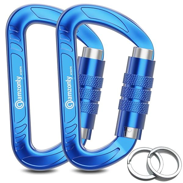 Heavy Duty 3-Inch Auto Locking Carabiner Clips - 12KN Lightweight Keychain for Camping, Hiking, Dog Leash & More - Blue