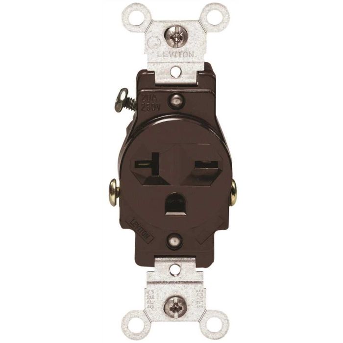 Leviton 5821 20-Amp 250-Volt Narrow Body Receptacle - Commercial Grade, Grounding, Side Wired, Brown