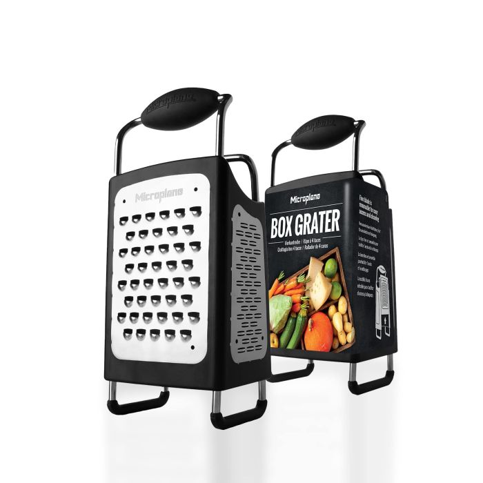 Microplane Four-Sided Box Grater: Ultra-Sharp Multi-Purpose Slicer & Grater with Fine, Ribbon, and Coarse Blades