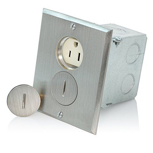 Leviton 25249-SBA Floor Box Assembly: 15A, 125V with Brass & Brushed Nickel Finish - Complete Kit with Gasket & Switch Box