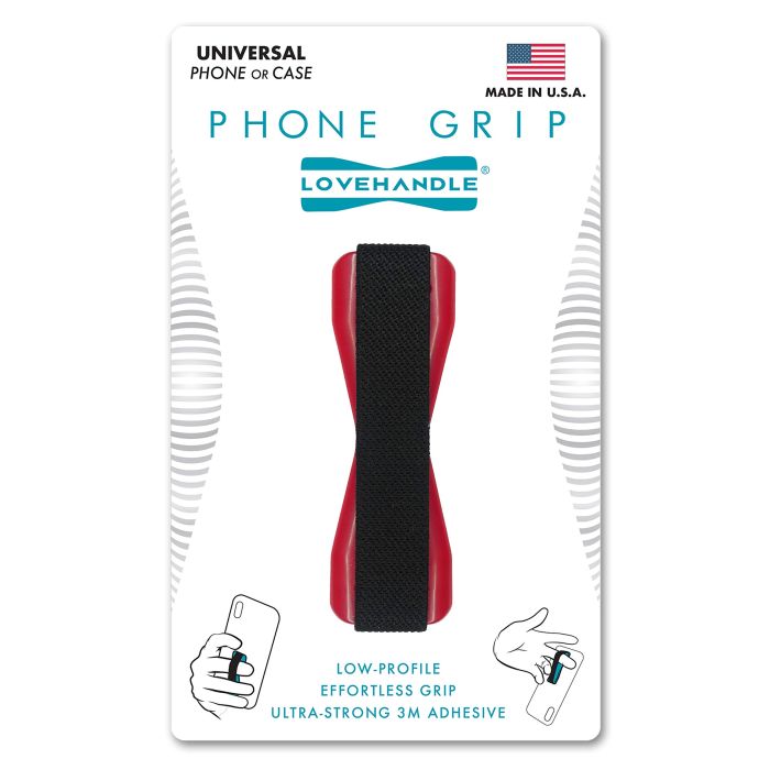 Universal Grip for Smartphones & Mini Tablets - Black Elastic Strap with Red Base (LH-01Red)