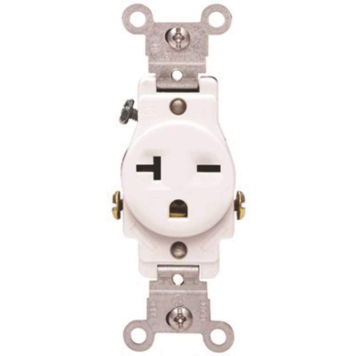 Leviton 5821-W 20A 250V Narrow Body Receptacle - Commercial Grade Grounding Outlet in White