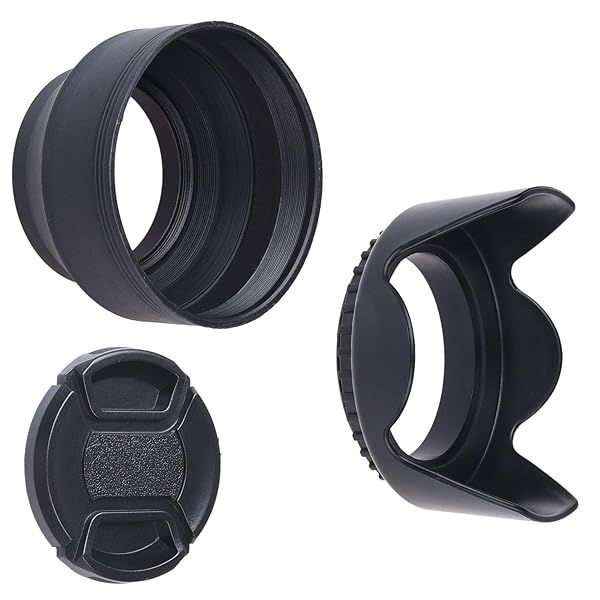 49mm Camera Lens Hoods Set: Collapsible Rubber & Tulip Flower Sun Shade for Reduced Flare & Enhanced Photography