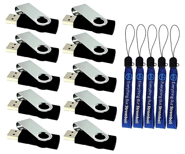 Bulk 10-Pack 4GB USB Flash Drives (Black) with 5 Lanyards - Perfect Memory Storage for Computers & Laptops