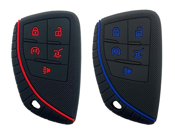 5 Buttons Silicone Smart Key Fob Cover Fit for GMC Sierra 1500 Chevy Silverado 1500 2500HD 3500HD (Black with red + Black with White)