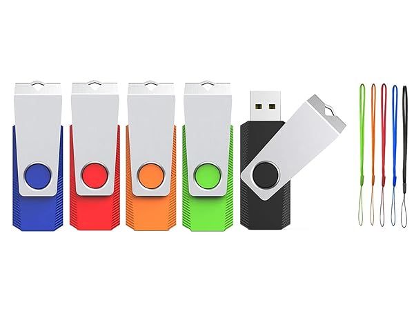 5 Pack 16GB Flash Drive Wooolken USB 2.0 High Speed Memory Stick for Data Storage and Backup in Black Red Blue Orange Green