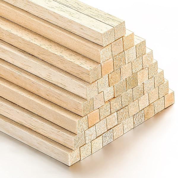 50 Pieces Balsa Wood Sticks 1/2 x 1/2 x 12 Inch Unfinished Wooden Dowels for Craft DIY Supplies and Molding Projects