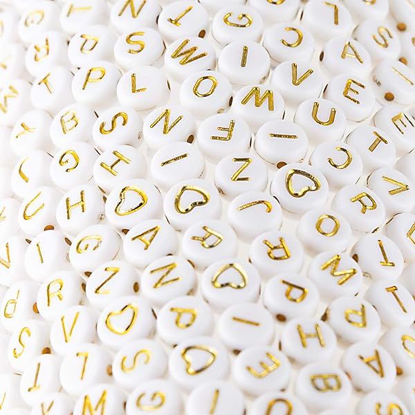 500 Pcs Gold on White Acrylic Alphabet Letter Beads for Jewelry Making Name Bracelets