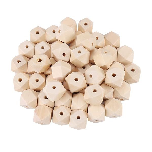 50 Unfinished Wood Beads - Geometric Polyhedron Craft Supplies for Jewelry, Macrame & Farmhouse Decor