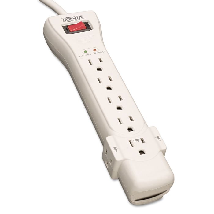 Tripp Lite 7 Outlet Surge Protector with 7ft Cord & Right Angle Plug - 2160 Joules & $75K Insurance (SUPER7) - Ivory