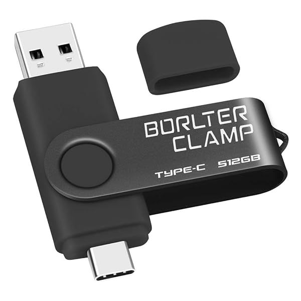 512GB USB Type-C Flash Drive BorlterClamp Dual Port Memory Stick for Android Smartphones Tablets and Computers Black