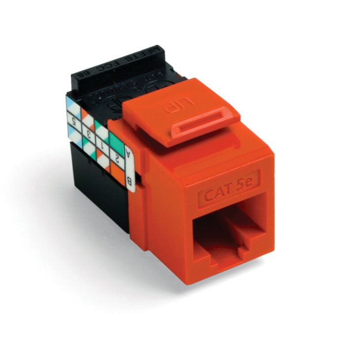 Leviton 5G108-RO5 GigaMax 5E QuickPort Connector - Cat 5E, Orange | High-Performance Networking Solution
