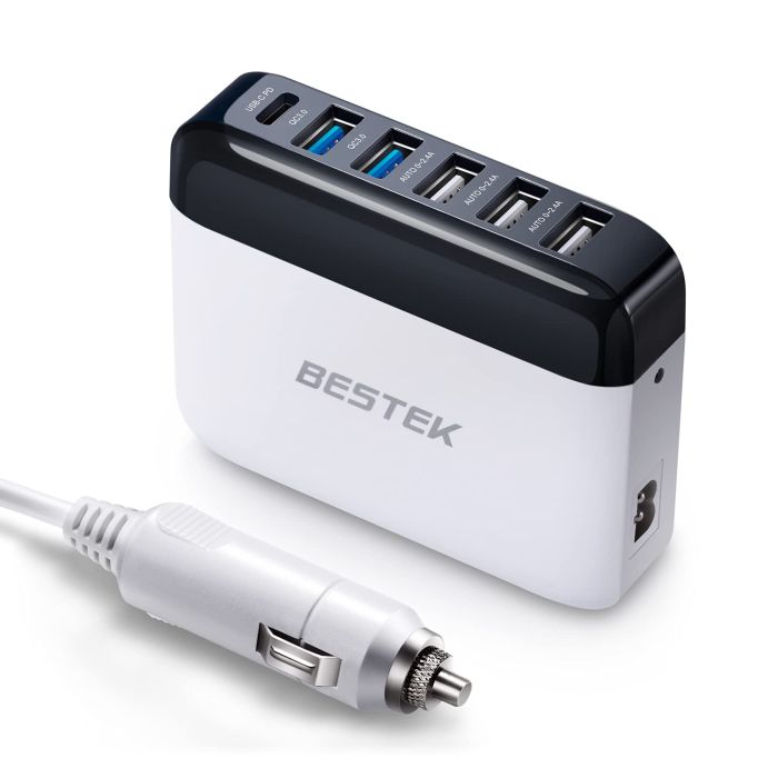 BESTEK 125W Multi-Port USB Car Charger: Fast Charge 3.0 & USB-C PD for Phones & Tablets