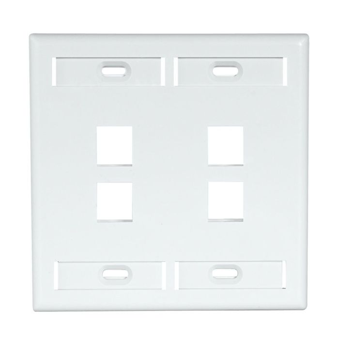 Leviton 42080-4WP 4-Port Dual Gang Wallplate with ID Windows - QuickPort, White