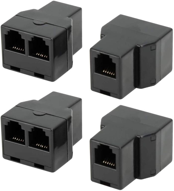 Uvital RJ12 6P6C Telephone Splitters - 1 Female to 2 Female Landline Connectors (Black, 4 Pack)
