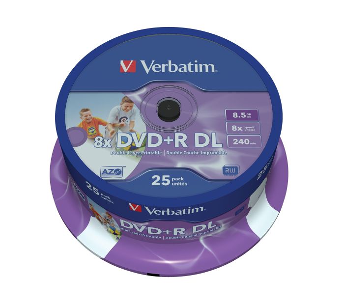 Verbatim 43667 8.5GB Double Layer DVD+R Inkjet Printable - 25 Pack Spindle for High-Quality Storage